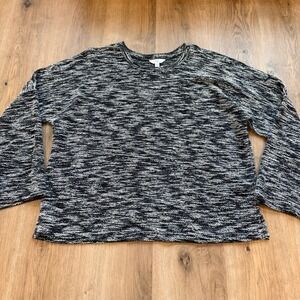 Time and Tru Women Knit Sweater Black White Marled Crew Neck Long Sleeve Size L